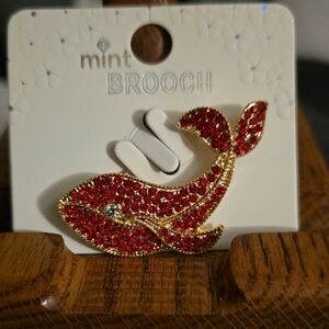 Mint Red and Gold Whale Brooch